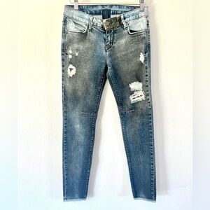 RtA Road to Awe Distressed Two-Tone Frayed Hem Skinny Jeans Women's Size 26‎